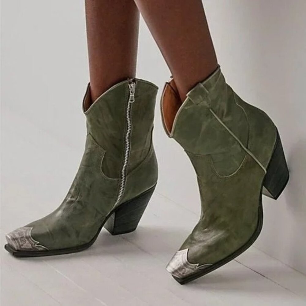 NEW Free People Brayden Western Boots Leather EU 38 Green
